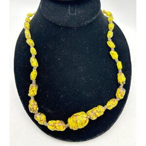 1980s Yellow Venetian Murano Sommerso Beads Necklace